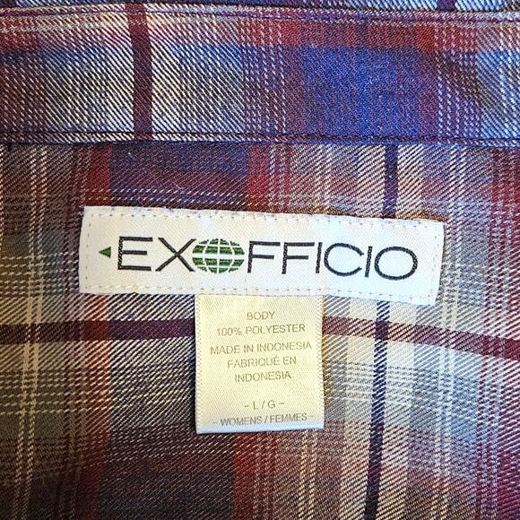 ExOfficio Women’s Long Sleeve Button Down Travel Shirt Burgundy Plaid Size Large - Picture 4 of 6